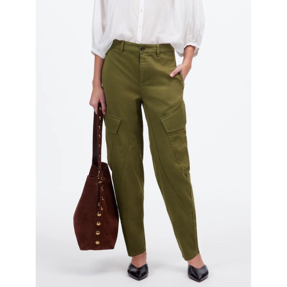 Madewell Seamed Utility Barrel Pants NWT Size 10 Olive Green Cargo Pockets